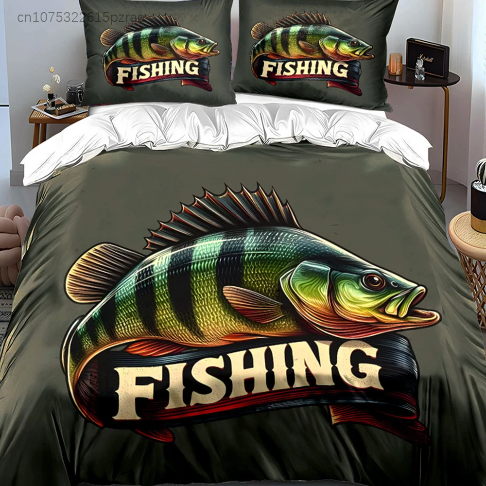 Fishing-Themed Graphic Set Multiple Sizes kid's And adults' Bedroom Exquisite 3PC Bedding set, Gift 2
