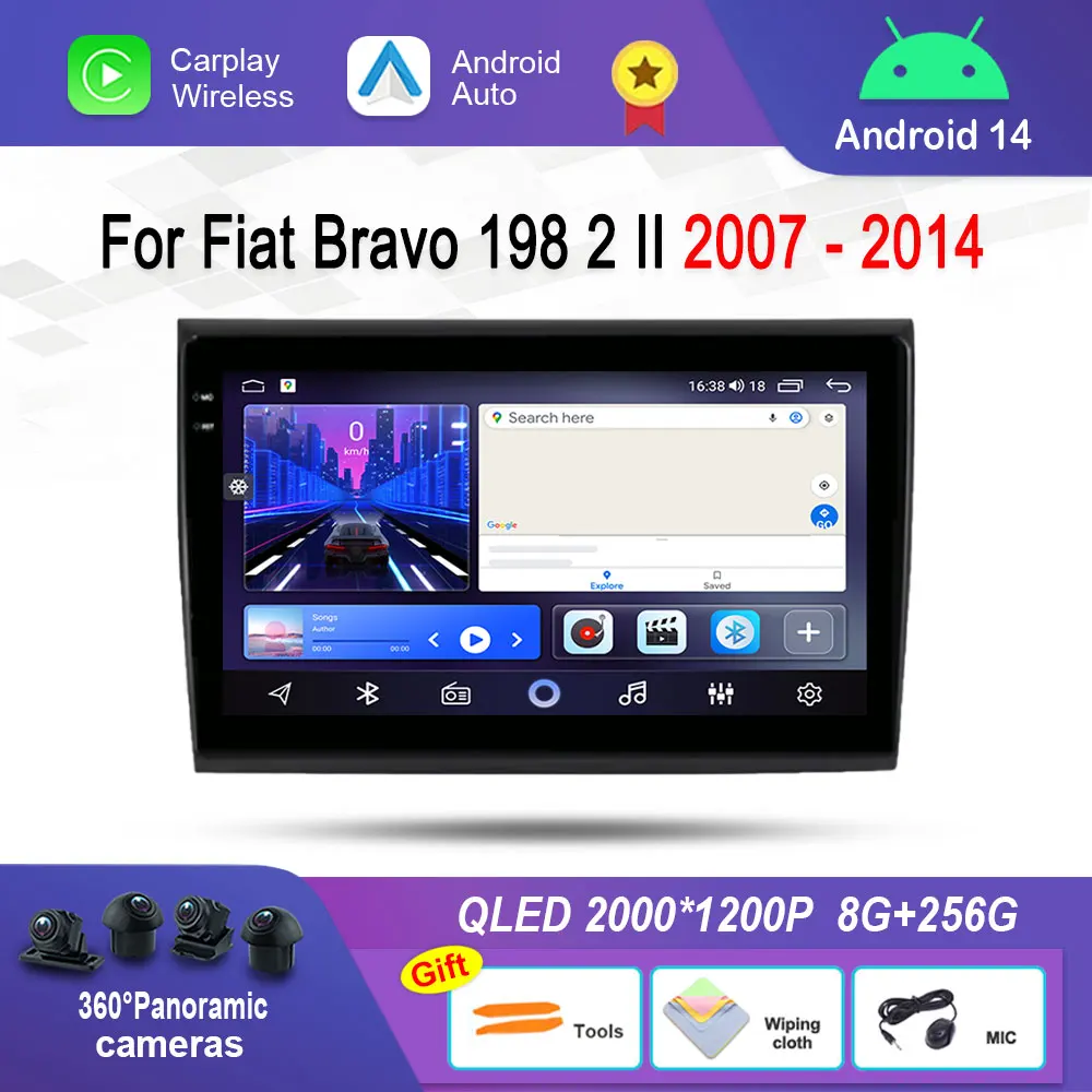 

Автомобильный радиоприемник, мультимедийный плеер, GPS-навигация, DSP-стерео для Fiat Bravo 198 2 II 2007-2014, QLED-экран, Android 14, головное устройство, Wi-Fi