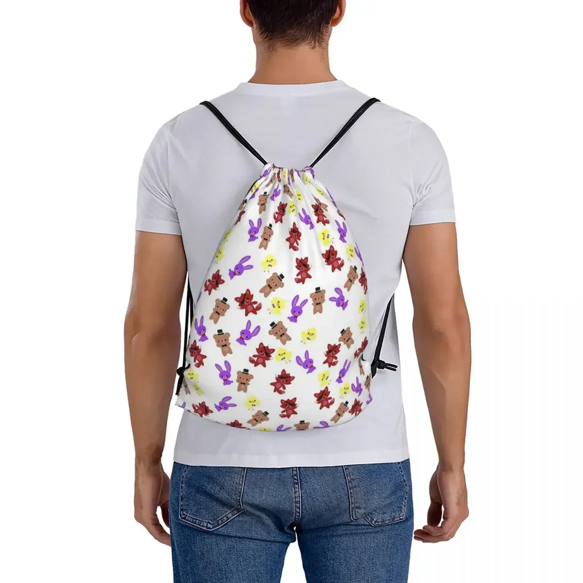 Cute Fnaf Pattern Backpacks Casual Portable Drawstring Bags Drawstring Bundle Pocket Sundries Bag Book Bags For Man Woman School