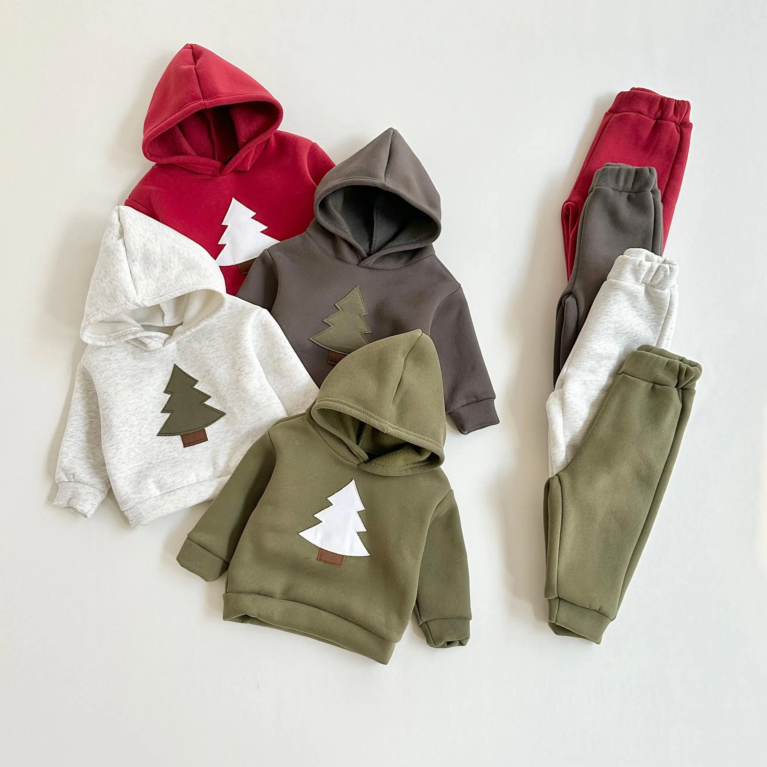 Christmas Children's Clothes Baby Winter Clothes Set Hooded Tracksuit Christmas Tree Top Boys Plush Winter Warm Cotton Coat Suit