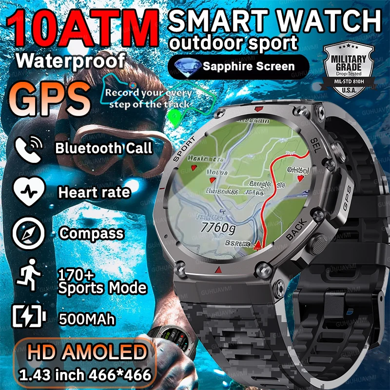 

Outdoors T-Rex3 Built-in Dual-Band GNSS Military GPS Smart Watch Men Altimeter 10ATM Waterproof 170 Sport Modes HD Call Watches