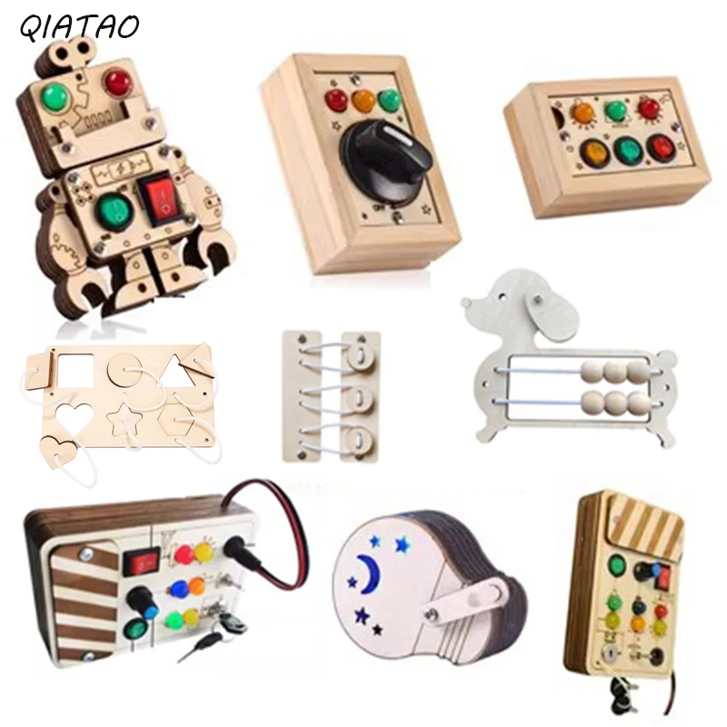 Montessori Christmas Busy Board Accessory Switch Socket Plug LED light Sensory Toys Wooden Educational Toys Control Travel Games