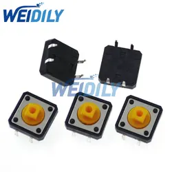 20PCS 12x12x7.3mm Tactile Switches Yellow Square Push Button Tact Switch 12*12*7.3mm Micro Switches DIP-4Pins