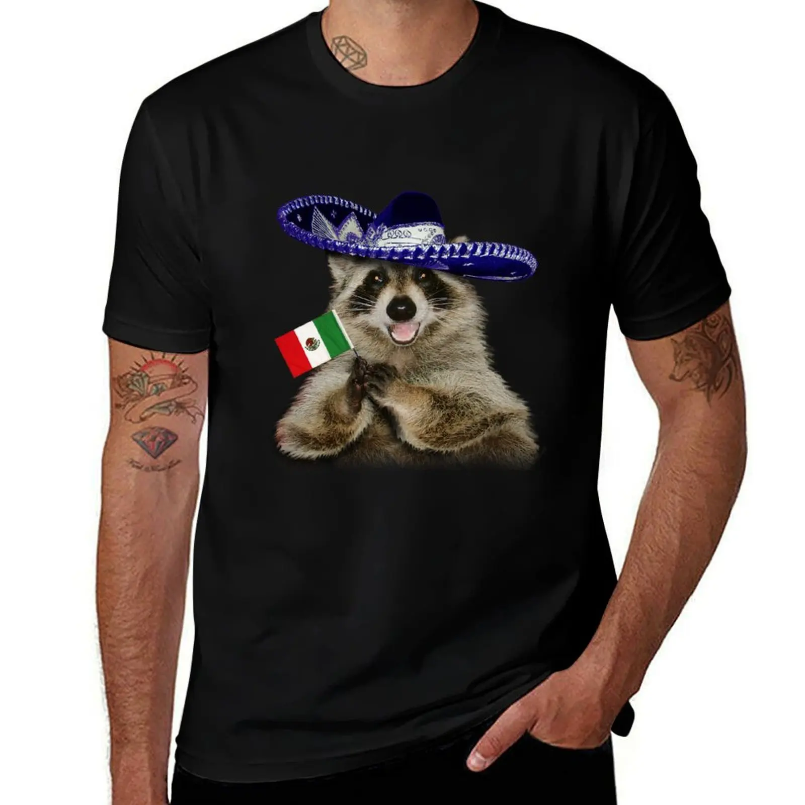 

Mexican Raccoon T-Shirt Basic Crew Neck Short Sleeve Top