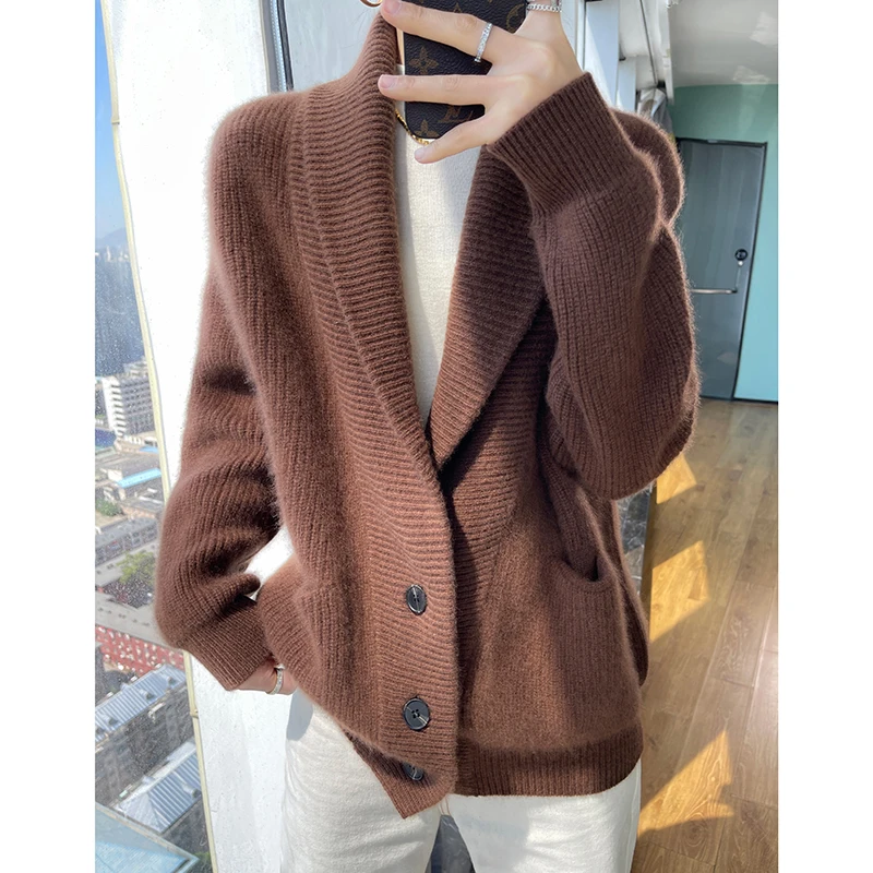 100% Wool Ladies Winter Sweater Thickening Cardigan Ladies V-neck Long Sleeve Jacket And Knitted Women Knit Cardigan Sweater