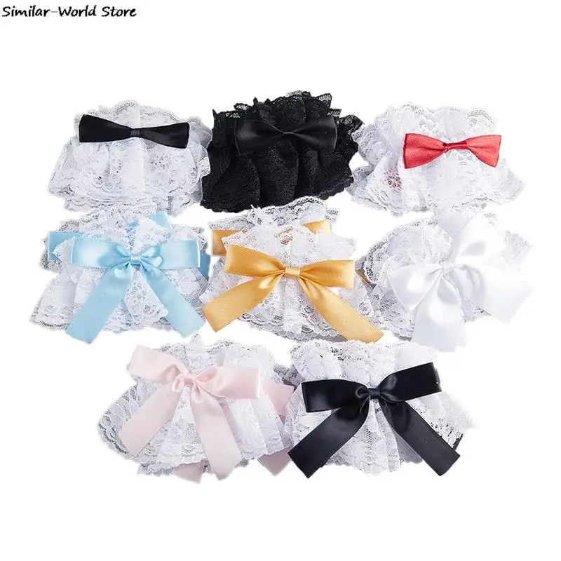 Gothic Lolita Wrist Cuffs Sweet Satin Bow Ruffles Floral Lace Tulle Bracelet Wristband Japanese Maid Cosplay Hand Sleeve