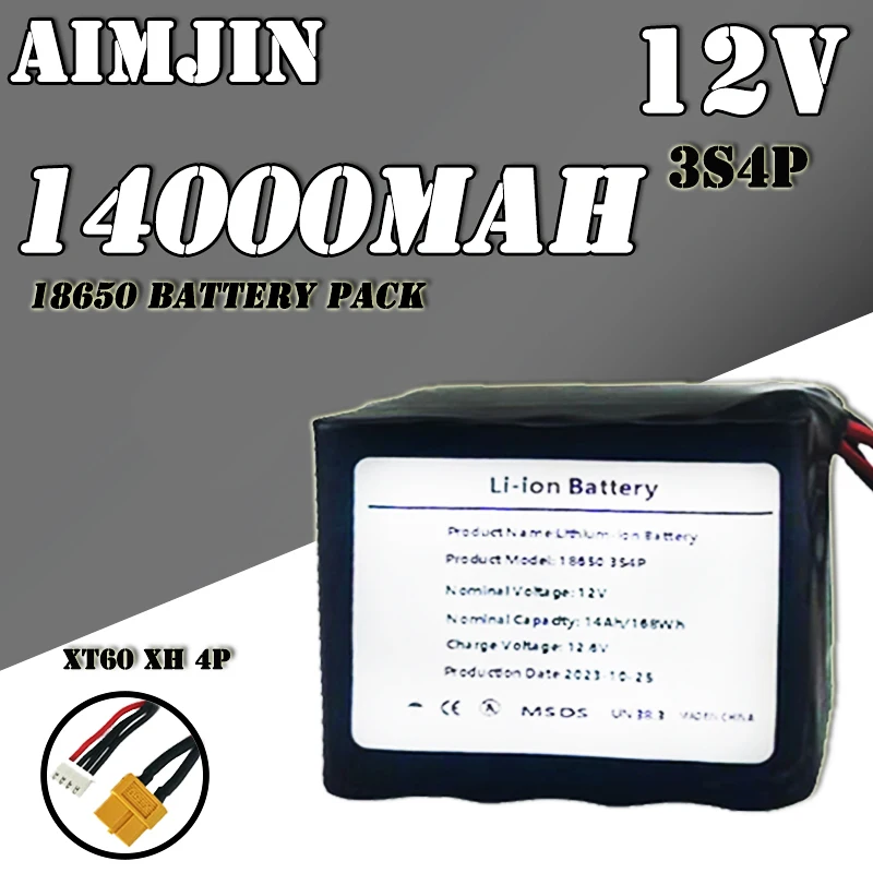 

3S4P 12V 14Ah 12.6V High Capacity UAV Rechargeable Li-ion Battery For Various RC Airplane Quadrotor XH2.54-4P XT60