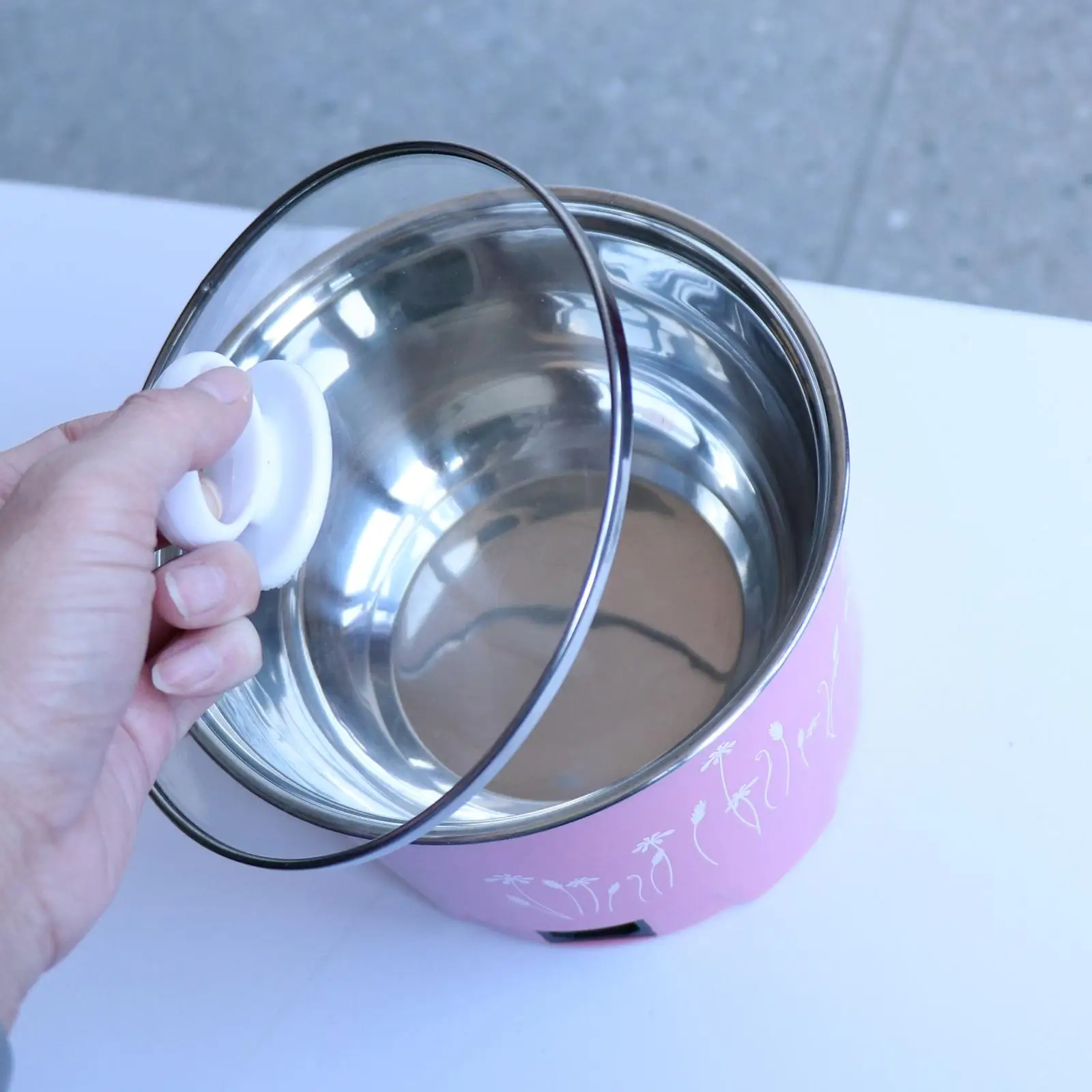 Mini Electric Cooking Pot  Noodle Cooker 220V EU Plug Pink_Dia.18cm