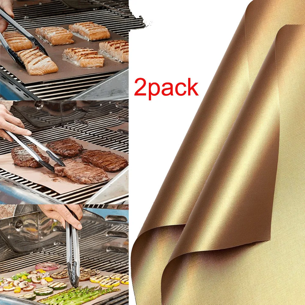2 قطعة قابلة لإعادة الاستخدام غير لاصقة شواء شواء حصيرة 16X13.8In للخضروات لحم الخنزير المقدد الأسماك كباب في الهواء الطلق شواء ورق الخبز أداة الطبخ #1