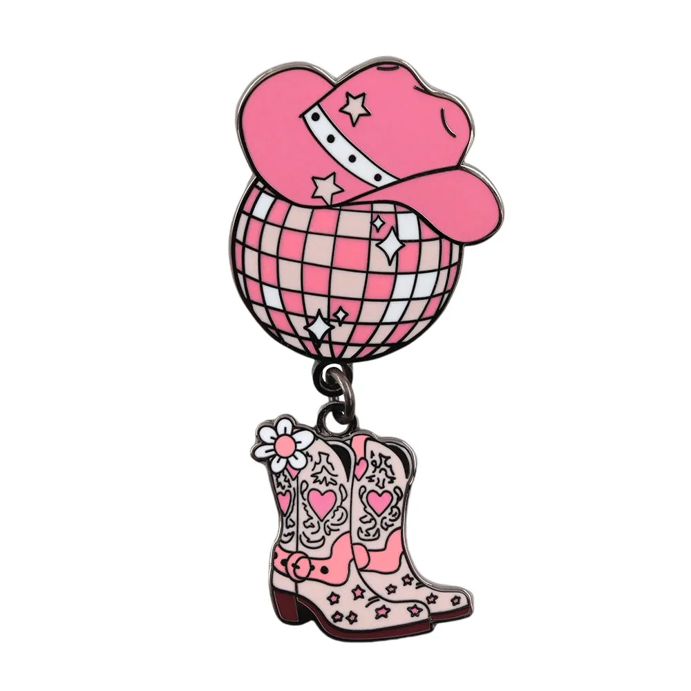 Pink Pony Club Disco Ball Enamel Pin Chappell Roan Cowboy Hat Boots Music Badge Creative Fans Gift Badge Accessory Collection So