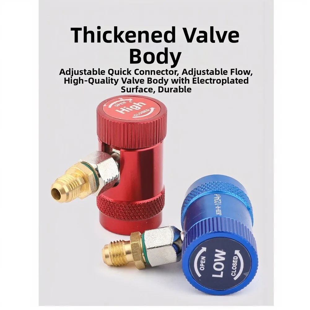 Adjustable High Low Side Quick Coupler Set Red Blue Knob For R134a For R1234yf 1/4 Inch Thread AC Manifold Gauge
