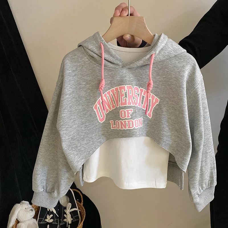 Letter Short Sweater Bottoming Vest Hoodie Two-piece Set 2025 Spring New Overalls