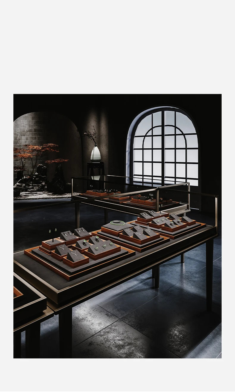 Oirlv Holz-Schmuckständer-Set, grauer Samt, Ring- und Ohrringhalter, Präsentationsständer für Edelstein-Einzelhandelsgeschäfte, Thekenständer – Detail 6
