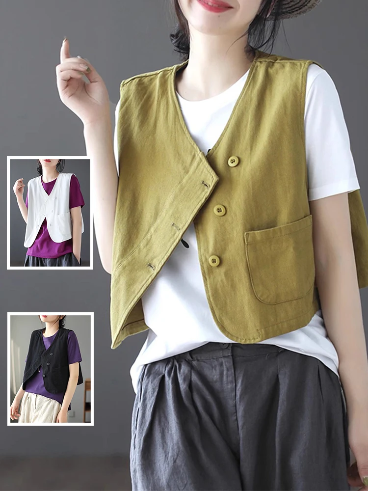 

Женский однотонный жилет на бретелях, хлопковая клетчатая майка, повседневная весенняя многослойная одежда с v-образным вырезом