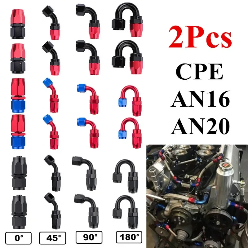 2Pcs Universal AN16 AN20 Straight 45 90 180 Degree Oil Fuel Swivel Hose End Fitting Oil Hose End Adaptor AN Tube Joint CPE Hose