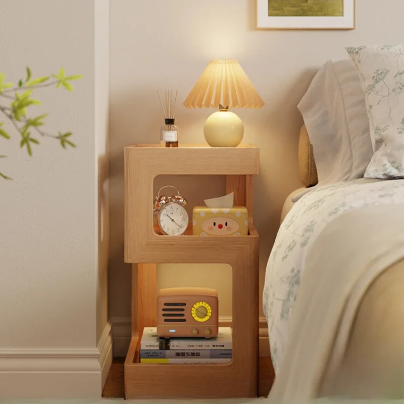 Wooden House Kee Solid Wood Bedside Table Creative Bedside Cabinet with Light Log Wind Storage Locker Bedroom