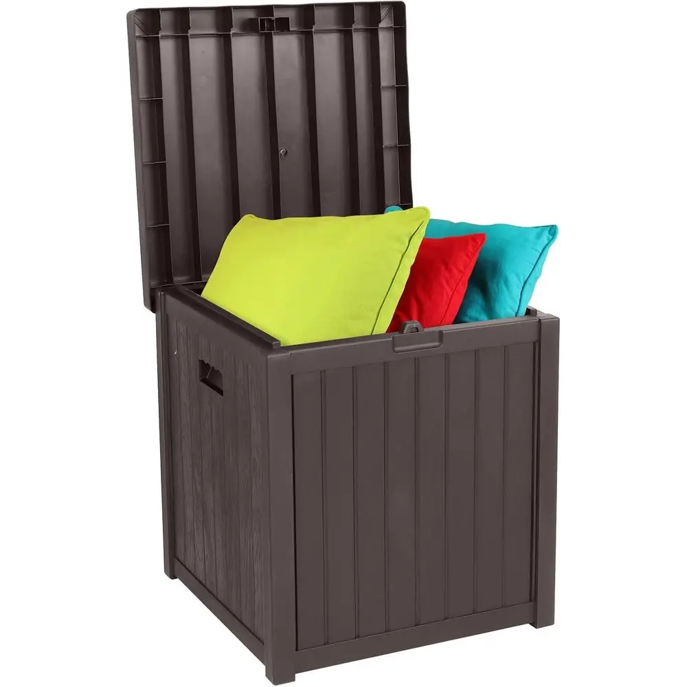 

Пластиковый ящик для хранения на 51 галлон с замком - Прочное хранилище для патио, сада и заднего двора (коричневый)