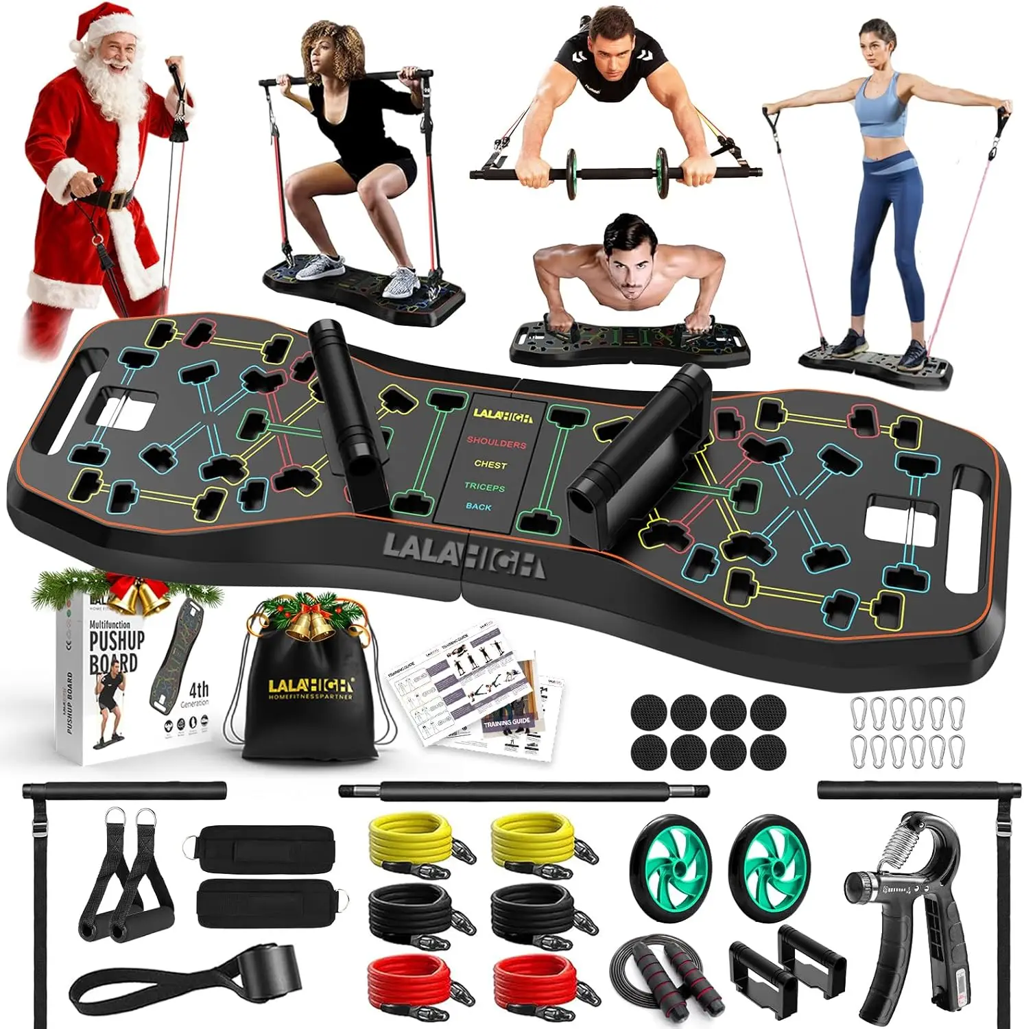 

36-in-1 Foldable Push Up Board with Ab Roller & Resistance Bands, Portable Home Gym for Full Body Workout, Ideal Gift