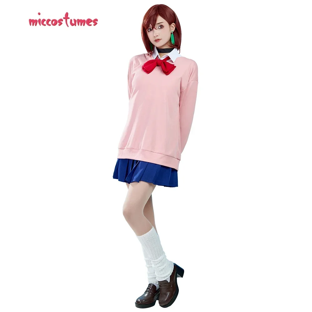 Miccostumes Women\'s Momo Cosplay Costume School Uniform Shirt Blouse Set with Pleated Skirt Bowtie