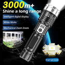 Powerful 30W LED Flashlight USB Rechargeable Zoomable Emergency Torch Super Bright Spotlight Long Range Tactical Camping Lantern