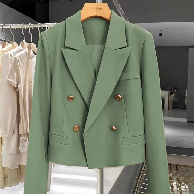 Women's 2024 Avocado Autumn New Elegant Commuting and Leisure Temperament Blazing Street Short Short Stature Casual Suit