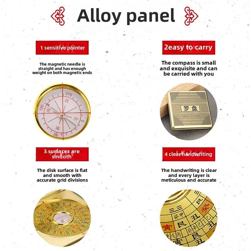 Retro Square Copper Compass Figurine Ornament Portable Hand‑held Metal Art Cover Type Compass Crafts Home Desktop Decoration