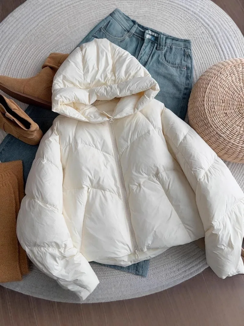 

Women's Short Hooded Cotton Jacket Beige Winter 2025 New Arrival Warm Bread Style Coat Winter Clothes Cotton Padded Coat