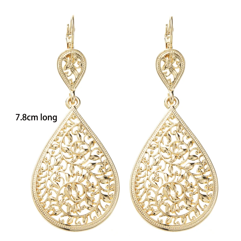 New Water Drop Dangle Earrings French Hook Drop Earring Gold Color Arabesque Earrings for Women Arabic Wedding Jewelry Bijoux