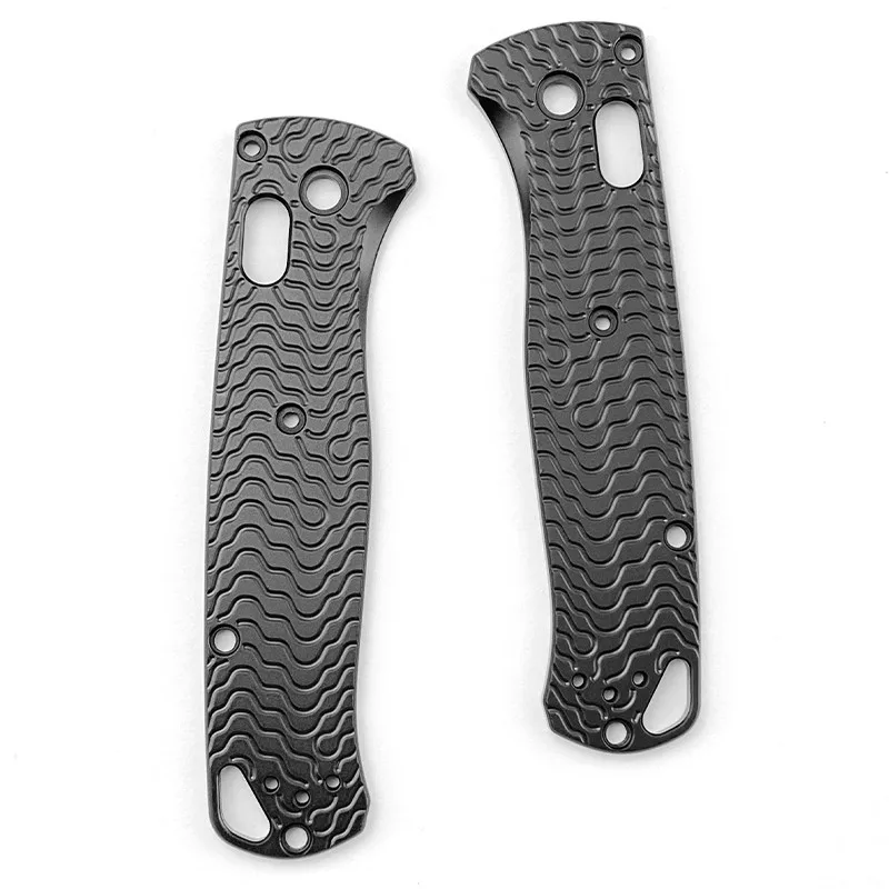 

1 Pair Aluminum Alloy Benchmade Bugout 535 Handle Grips Patches Line Pattern Folding Knife Non-slip DIY Scales Sand Blast Repair