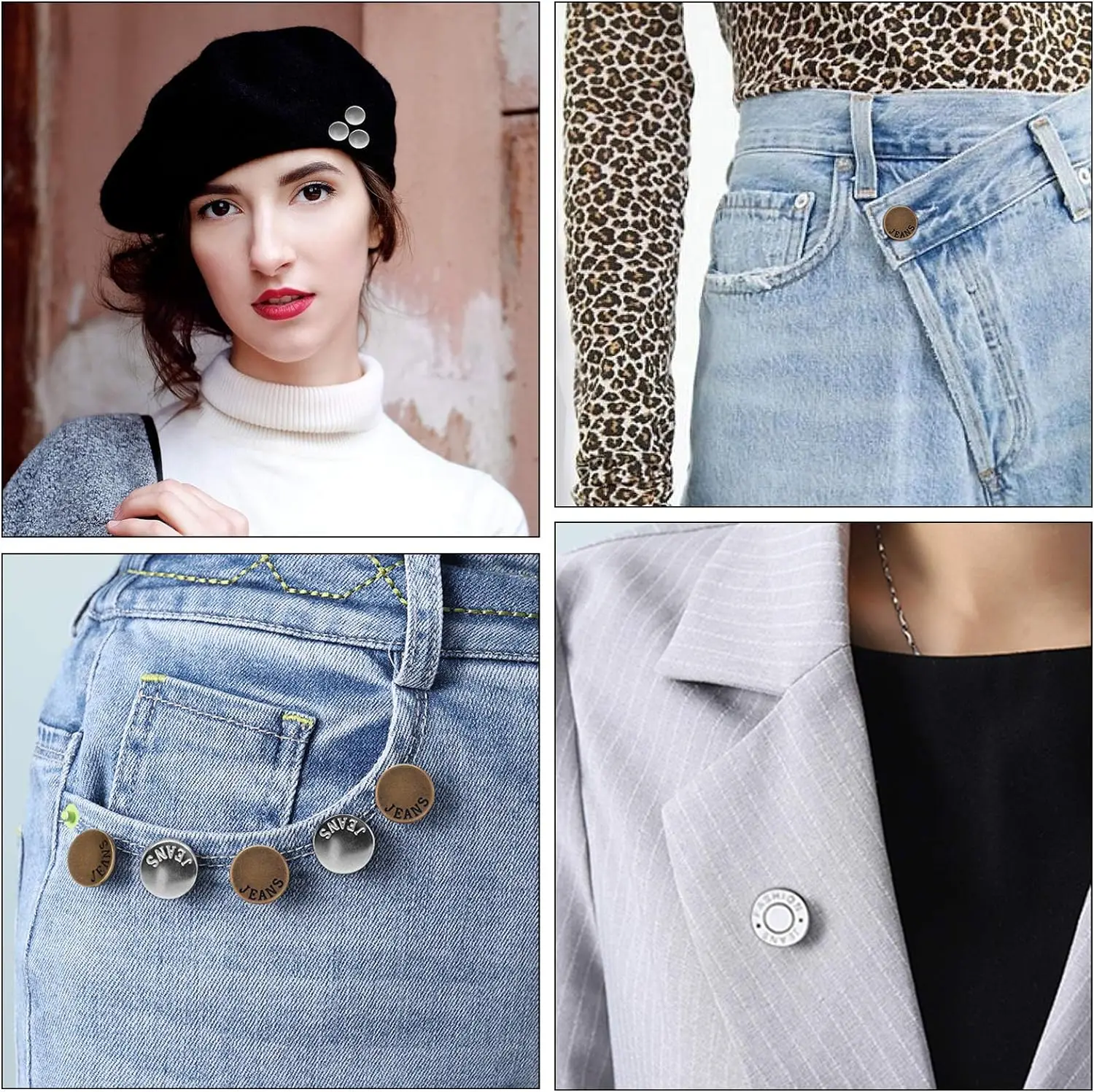 6 Pack Button Pins for Jeans No Sew ,No Tools Instant Buttons,Fashion Jean Button Replacement Detachable Instant Buttons Jean Bu