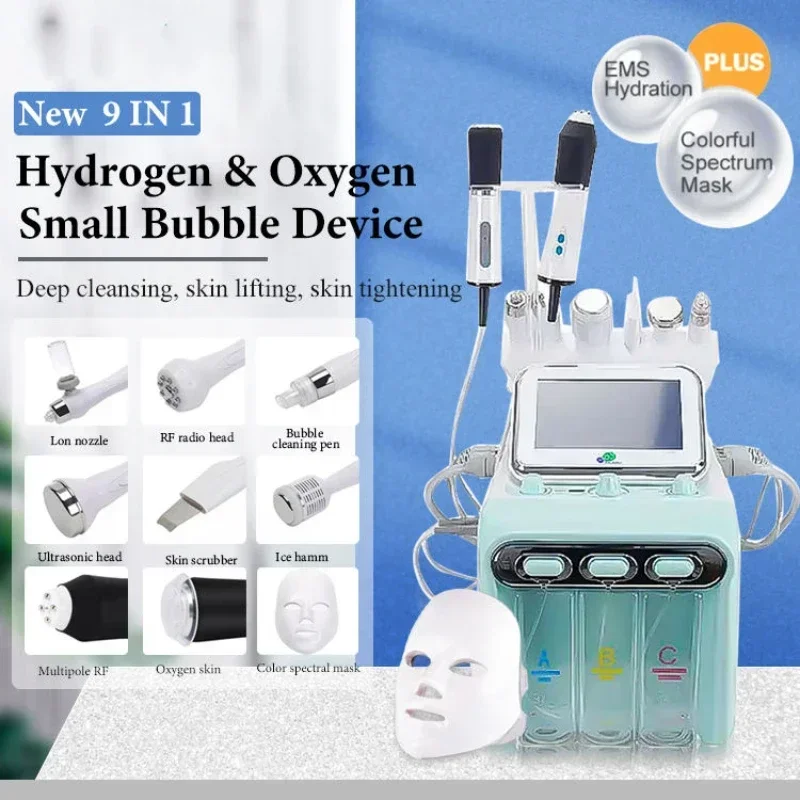 Newest 9 in1 Skin Beauty Cleansing Facial Hydrogen Oxygen Bubble Machine for Deep Hydration Skin Tightening & Rejuvenation