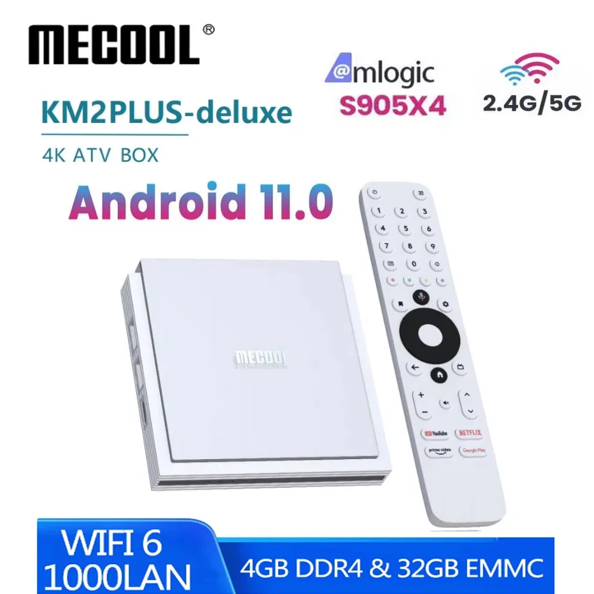 MECOOL KM2 PLUS DELUXE 4K Android 11 Certified TV BOX Google TV D0by Atm0s  DDR4 4GB 32GB 1000M LAN WIFI6