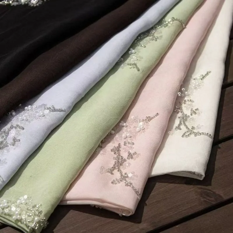 刺繍入りチュールレーストリム生地、クリスタルビーズ、花柄シアー、柔らかくドレープ感のある中国風デザイン、漢服ドレスdiy縫製アクセサリー用