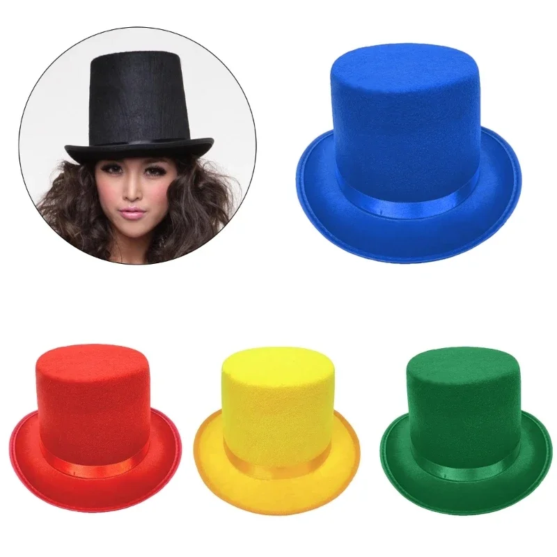 Roll Brims Tall Top Hat for Adult Bowlers Hat Magicians Hat Halloween Party Hat Cosplay Costume Stage Show Headwear