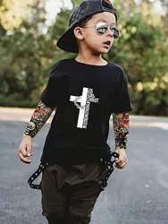 Spring Summer Children T-Shirt Boy Flower Arm Tattoo sleeves Tops Fashion Kids Boys Girls Hip-hop Sun Protection Clothes