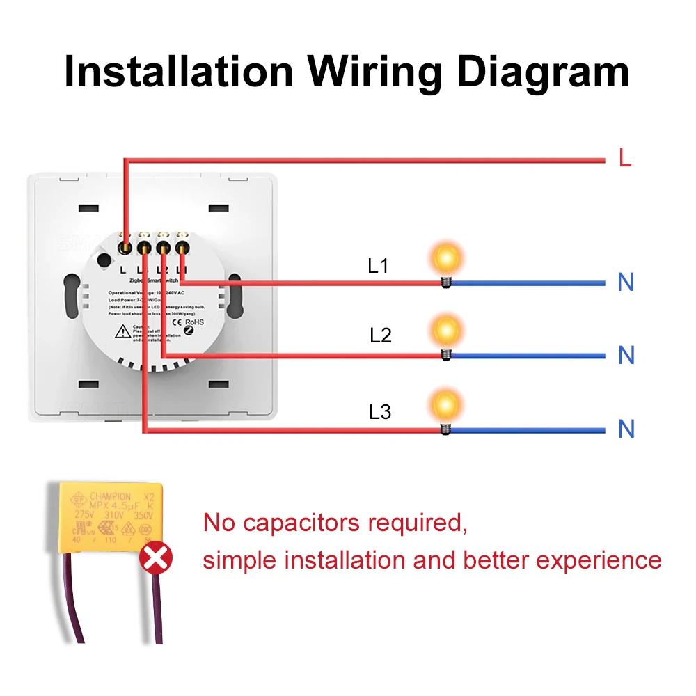 Tuya Smart Life Zigbee EU Push Button Light Physical Switch No Neutral Wire No Capacitor Support Alexa Google Home Yandex Alice