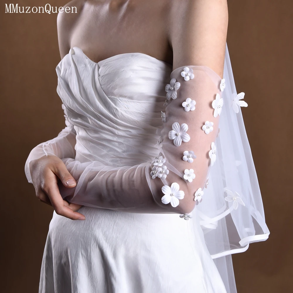 

MMQ MM16 Pearl 3D Decal Bride Gloves Opera Fingerless Bridal Sleeves Arm Covers Women Party Bridal Dress Photo DIY Customizable