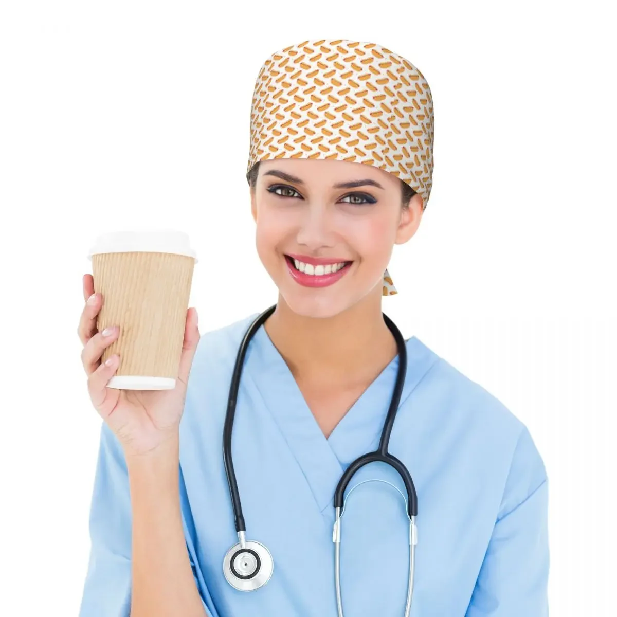 Hot Dog Food Delicious Pattern Scrub Hat Doctor Working Surgical Cap Men Women Adjustable Nursing Caps for Dentist