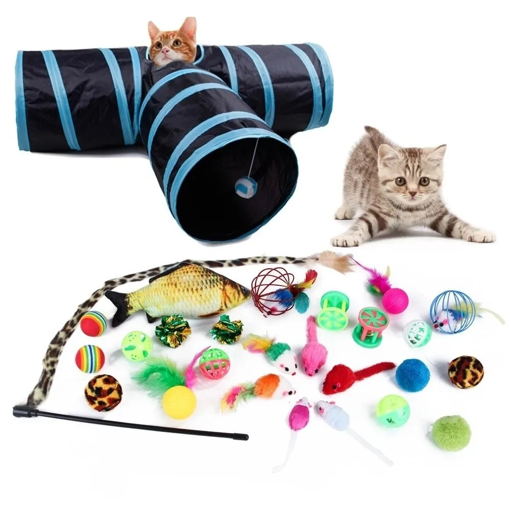 

Mouse Shape Balls Pet Cat Toys Set Foldable Simulation Fish Interactive Cat Toys Bell Ball Cat Tunnel Toys Cat Exercise