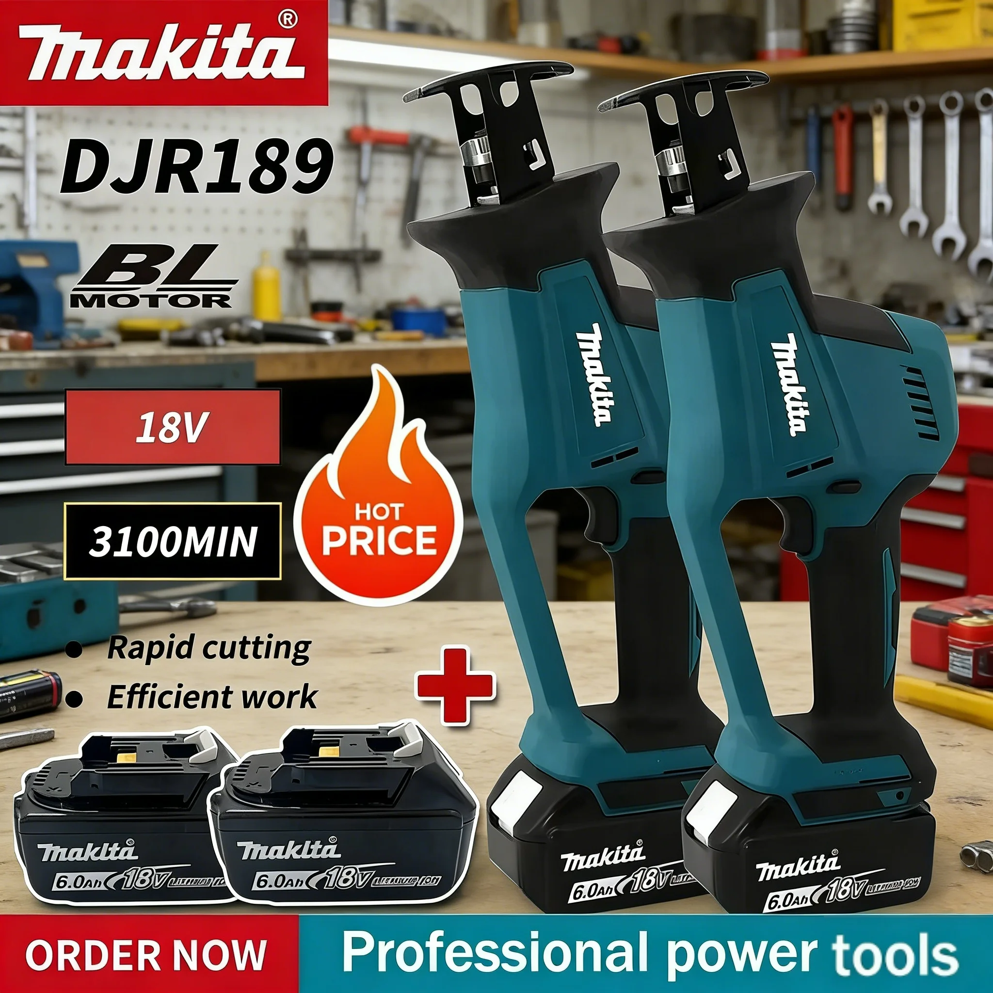 

Makita DJR189 18V Cordless Electric Reciprocating Saw Brushless Rechargeable Wood Metal Cutting Saw Portable Saw Power Tool