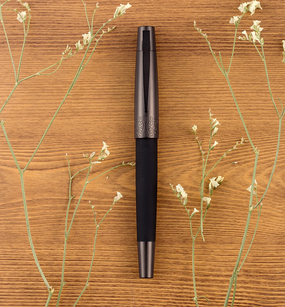 14-dian-Stylo plume 6013 en métal noir titane/argent EF/F/courbé, avec clip convertisseur, excellente encre de bureau