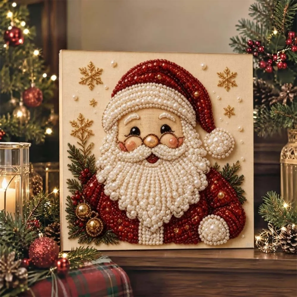 DIY Craft Kit Christmas Pearl Painting Canvas Bead Art Kit Christmas Wall Art 2D Flat Christmas Pattern Beaded Picture