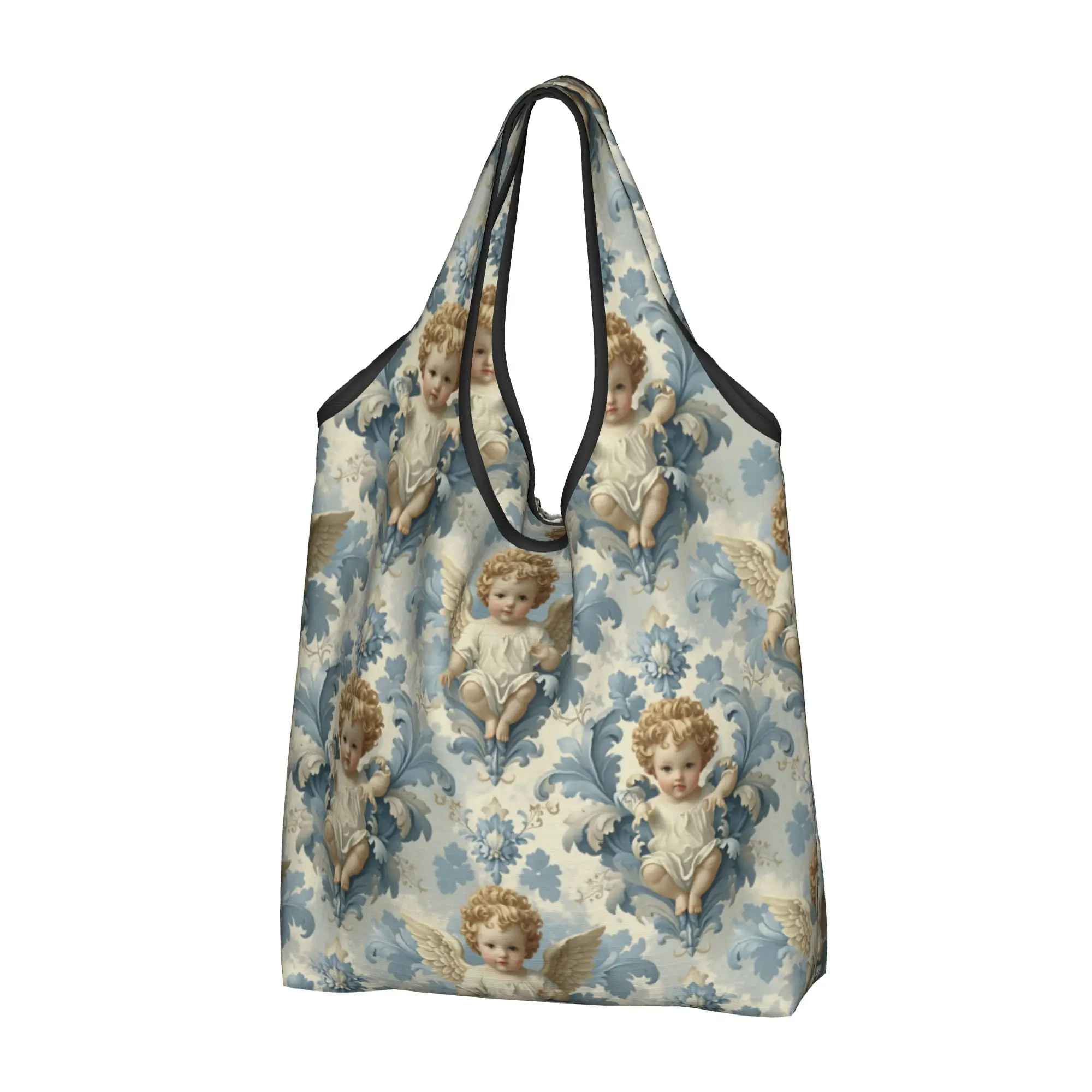 Fashion Victorian Renaissance Angel Rococo  Shopping Tote Bags Portable Heavenly Cherubs  Groceries Shoulder Shopper Bag