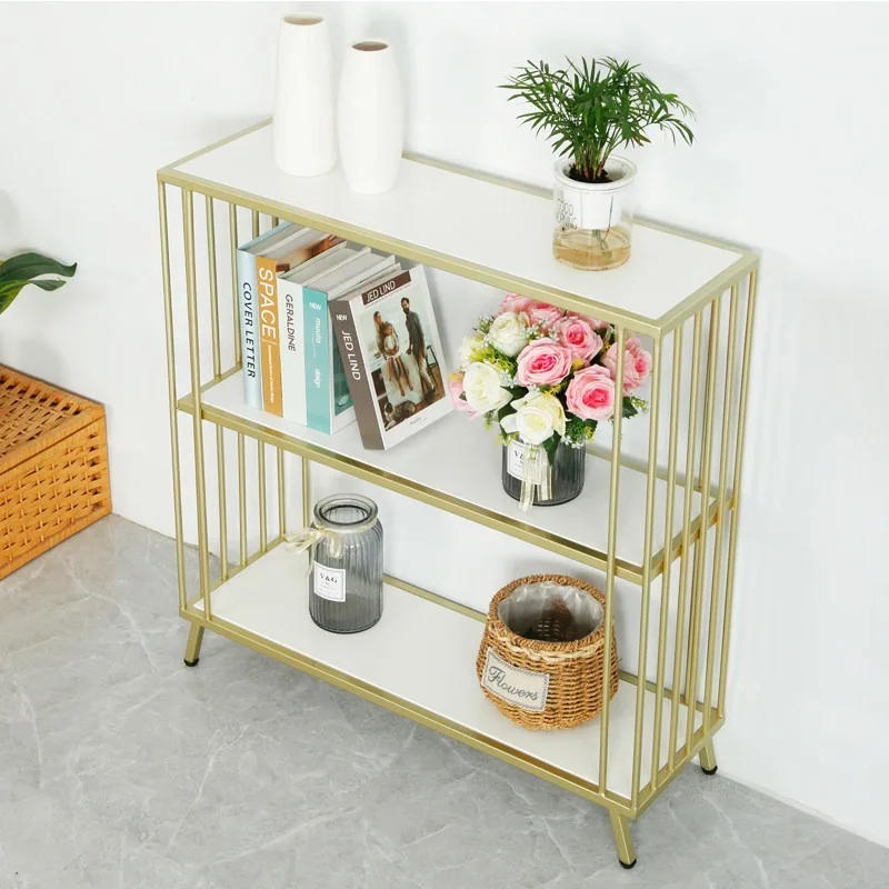 Nordic Shelf Wrought Iron Entrance Cabinet Display Rack Bedroom Light Luxury Bookshelf Entrance Entrance Table Marble ins