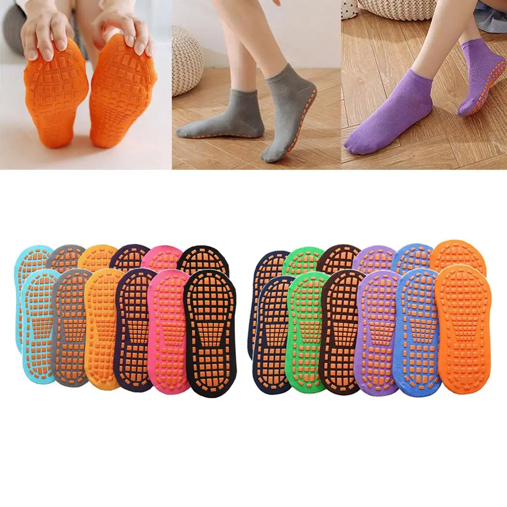جوارب يوجا مضادة للانزلاق للبالغين مصنوعة من القطن غير قابلة للانزلاق بلون سادة وإكسسوارات اللياقة البدنية على الأرض للنساء #6