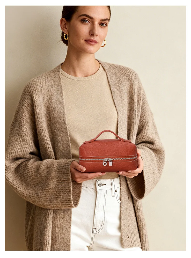 Aidanni Echtleder-Lunchbag für Damen, 2026 Neue Mini Tragbare Kosmetiktasche mit Reißverschluss, Aufbewahrungs- und Reise-Toilettentasche – Detail 2
