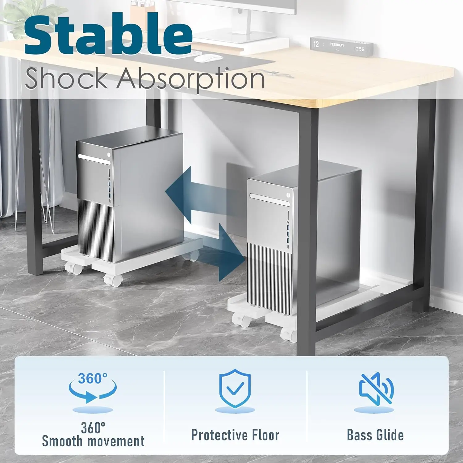 Adjustable Mobile CPU Stand, Ventilated Computer Tower Stand PC Tower Stand with 4 Caster Wheels Fits Most PC, Under Desk Holder