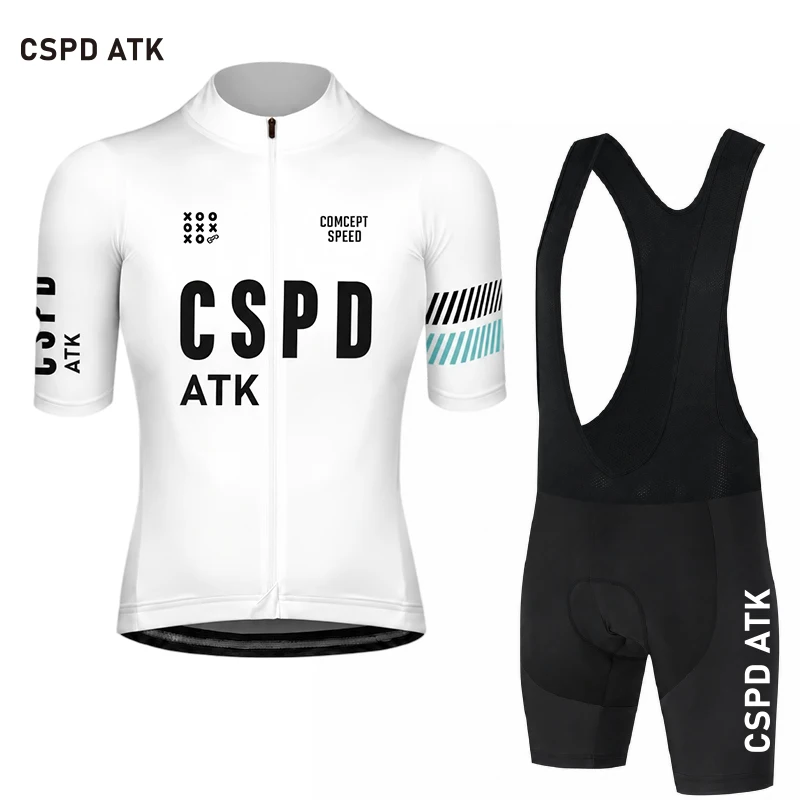 CSPD ATK men's cycling jersey cycling bib summer road cycling sportswear set MTB cycling top sponge cushion cycling shorts