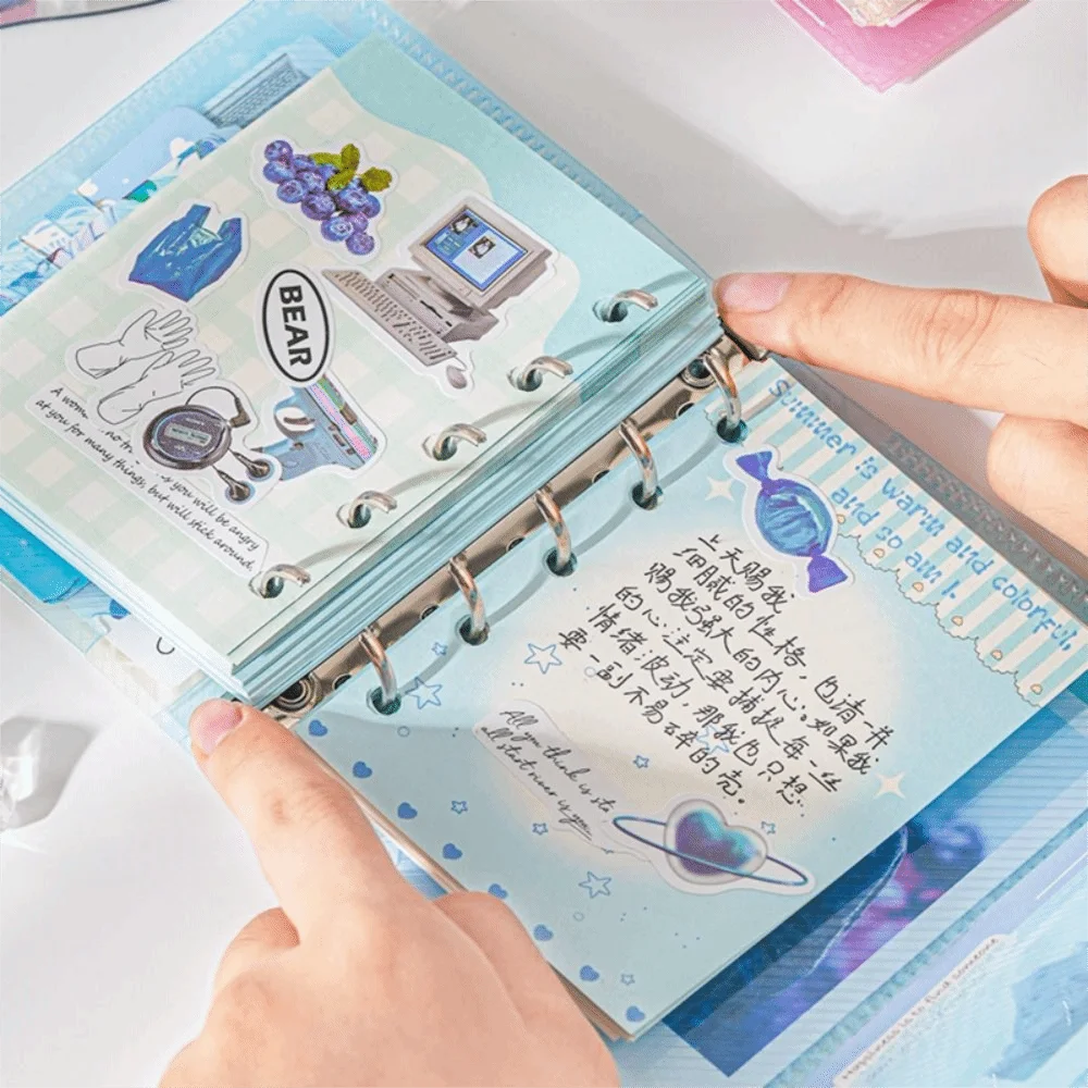 Portable Binder Ring Notebook Frosty Series Exquisite Diary Book Button Design Cute Loose-leaf Schedule Book Daily Planning