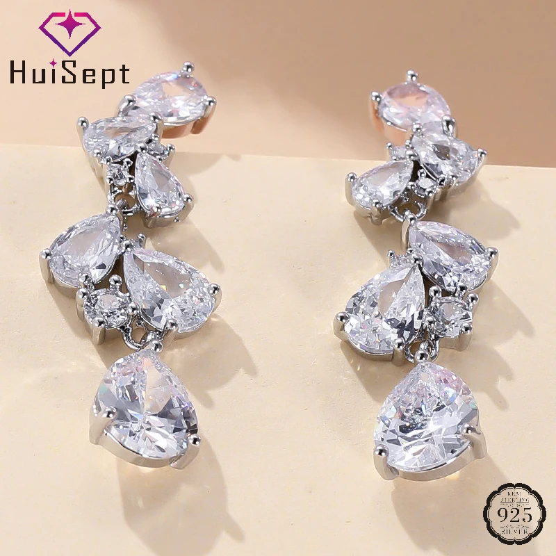 

HuiSept Elegant Women Earrings 925 Silver Jewelry with Zircon Gemstone Accessories for Wedding Promise Party Gift Drop Earring